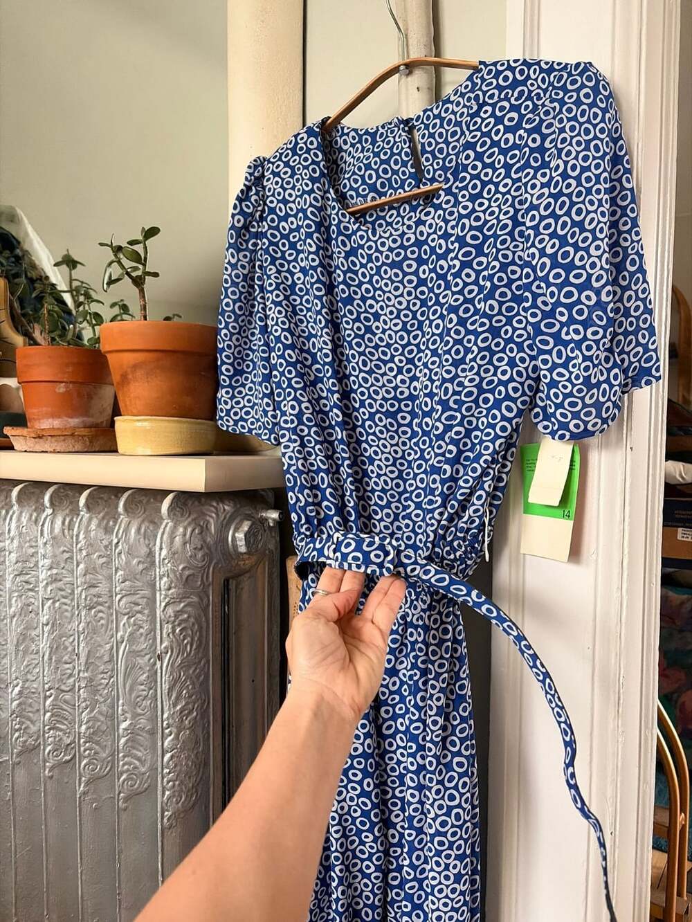 DEADSTOCK VTG Midi Dress Blue Abstract Print by Sears